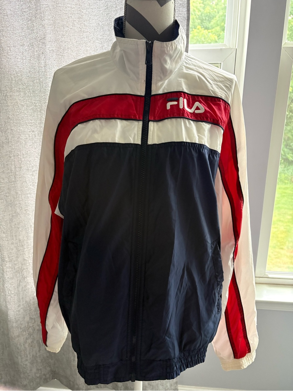 Retro Vintage Fila Navy White and Red Colorblock Windbreaker Jacket